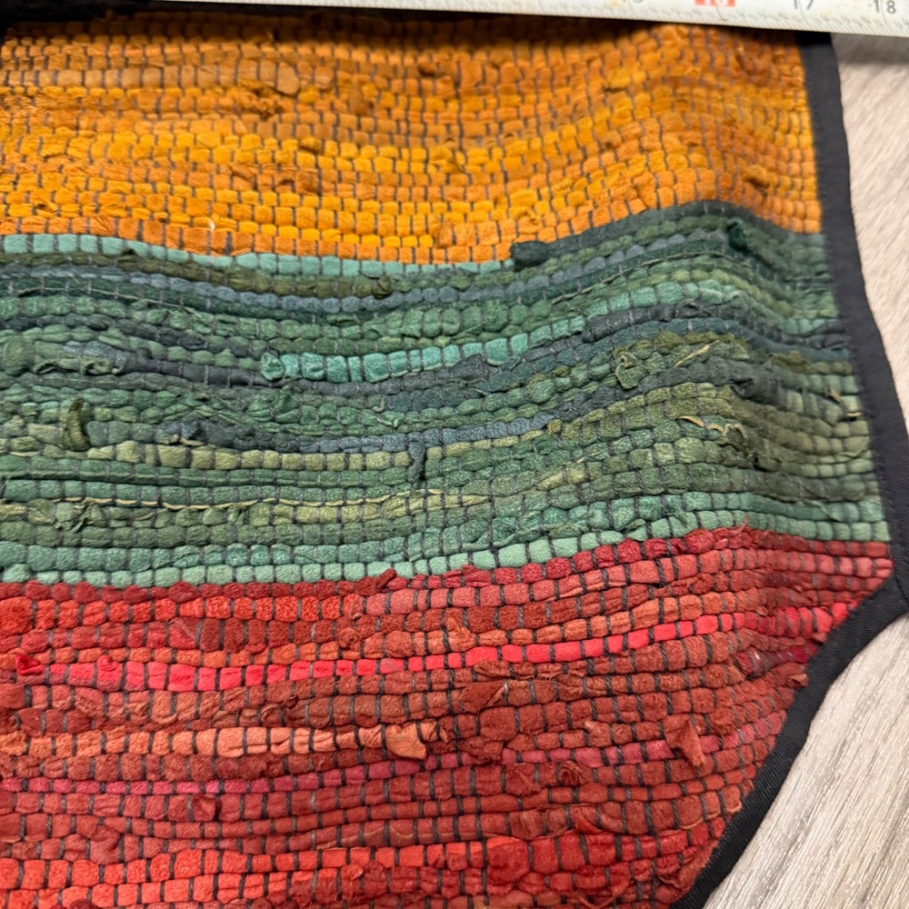 AJNY Woven Leather Vest Medium Earth Tone Striped Boho‎ Open Front Tie Back - Picture 7 of 11